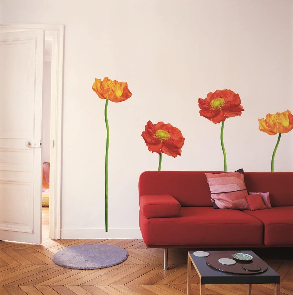 Sticker de perete floral 4 maci rosii, un sticker foarte apreciat de clientii Deco-perete.ro